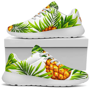 White Tropical Pineapple Pattern Print Sport Shoes GearFrost