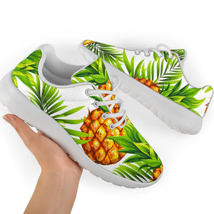 White Tropical Pineapple Pattern Print Sport Shoes GearFrost