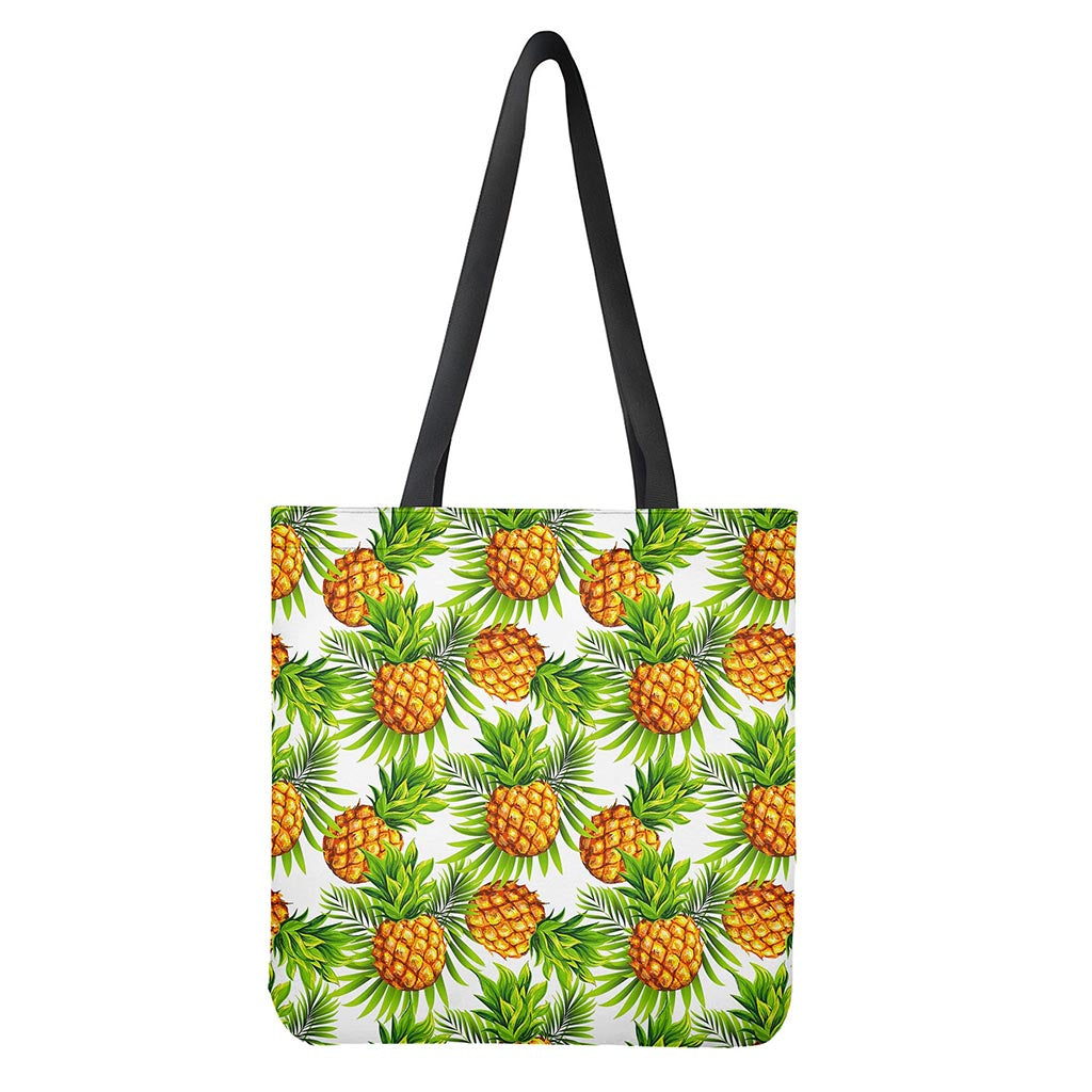 White Tropical Pineapple Pattern Print Tote Bag