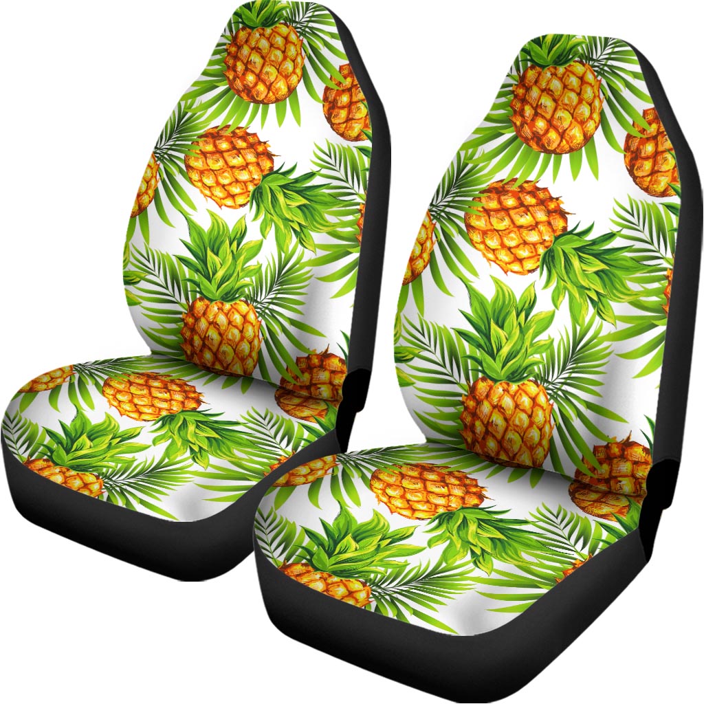 White Tropical Pineapple Pattern Print Universal Fit Car Seat Covers