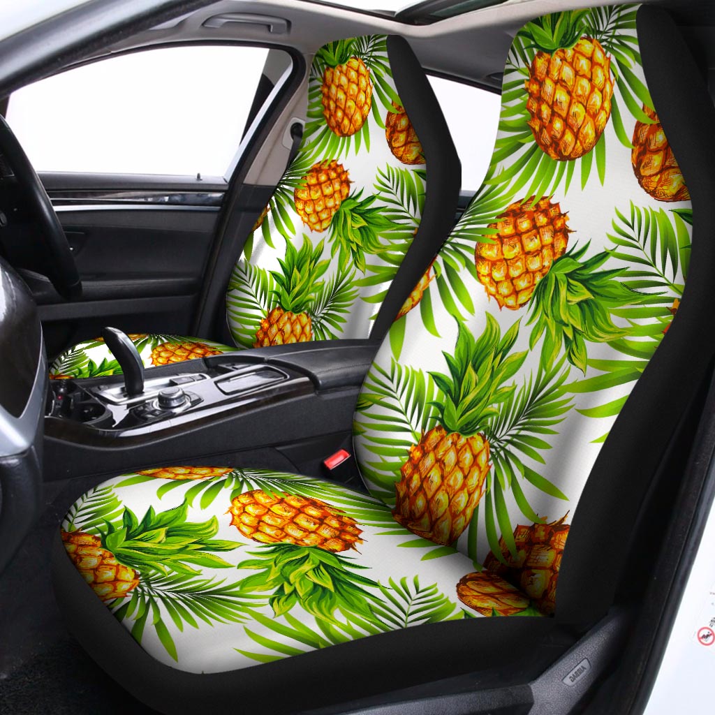 White Tropical Pineapple Pattern Print Universal Fit Car Seat Covers