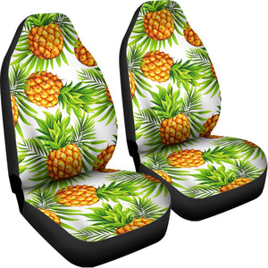 White Tropical Pineapple Pattern Print Universal Fit Car Seat Covers