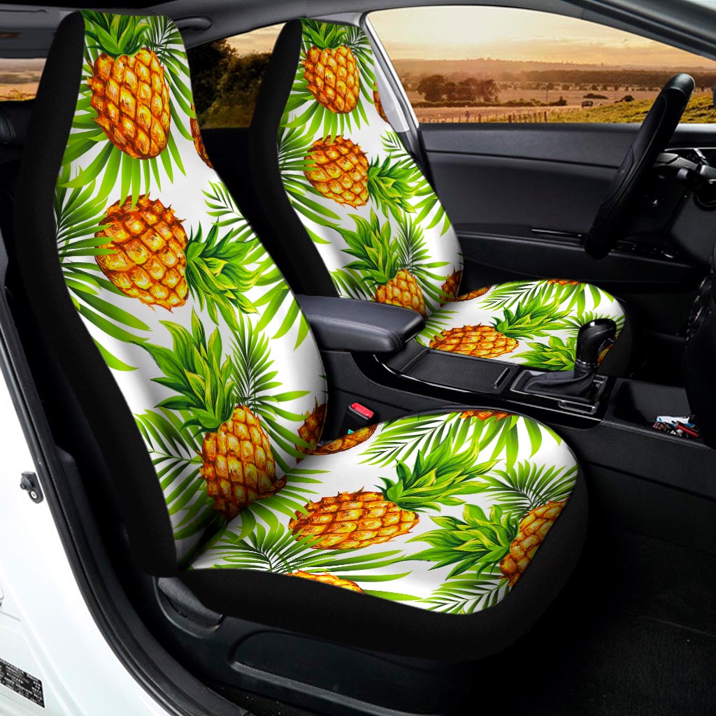 White Tropical Pineapple Pattern Print Universal Fit Car Seat Covers