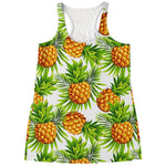 White Tropical Pineapple Pattern Print Women's Racerback Tank Top