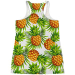 White Tropical Pineapple Pattern Print Women's Racerback Tank Top