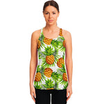 White Tropical Pineapple Pattern Print Women's Racerback Tank Top