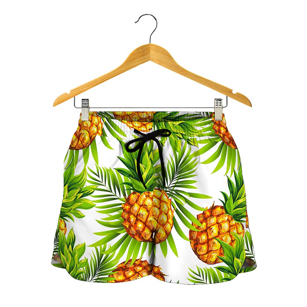 White Tropical Pineapple Pattern Print Women's Shorts