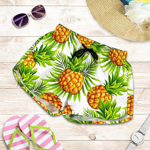 White Tropical Pineapple Pattern Print Women's Shorts