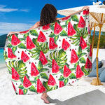 White Tropical Watermelon Pattern Print Beach Sarong Wrap