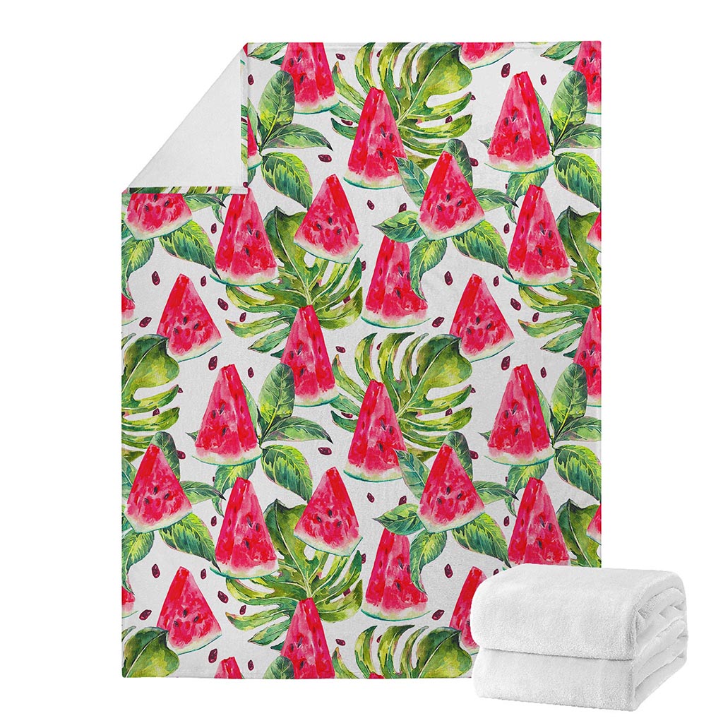 White Tropical Watermelon Pattern Print Blanket