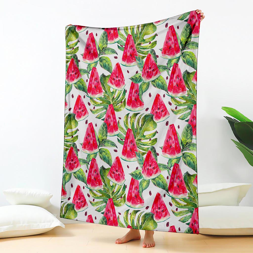 White Tropical Watermelon Pattern Print Blanket