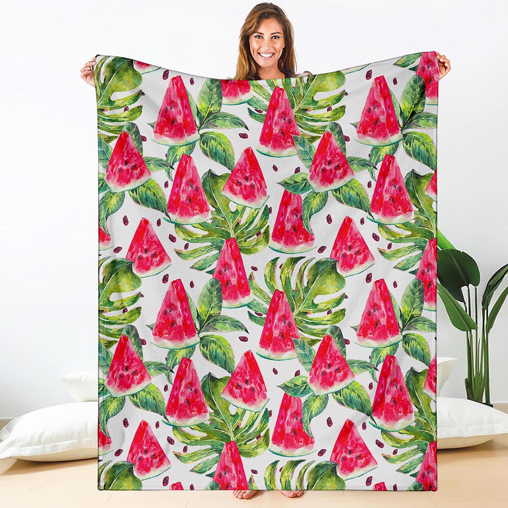 White Tropical Watermelon Pattern Print Blanket