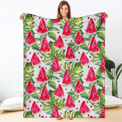 White Tropical Watermelon Pattern Print Blanket