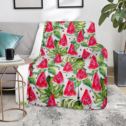 White Tropical Watermelon Pattern Print Blanket