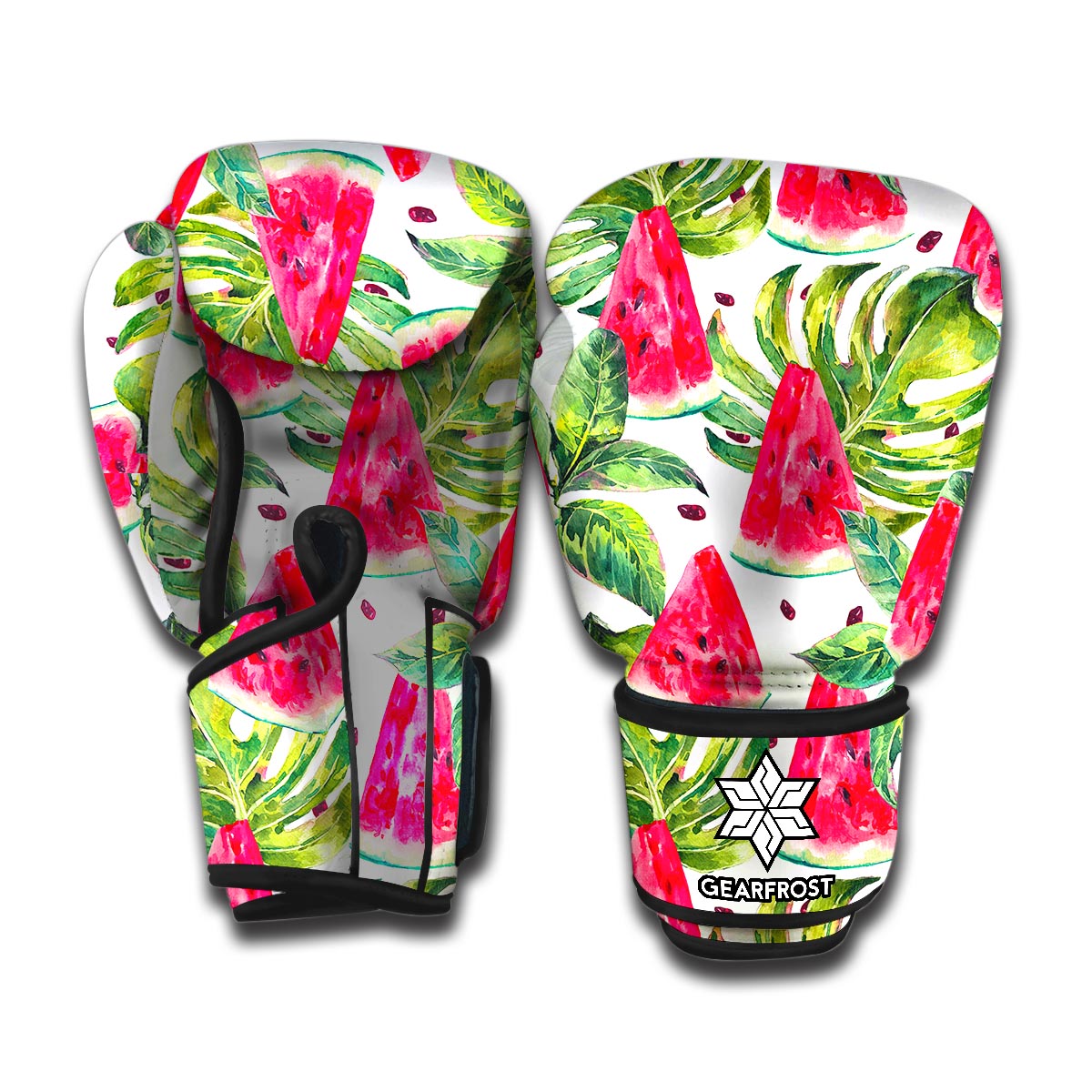 White Tropical Watermelon Pattern Print Boxing Gloves