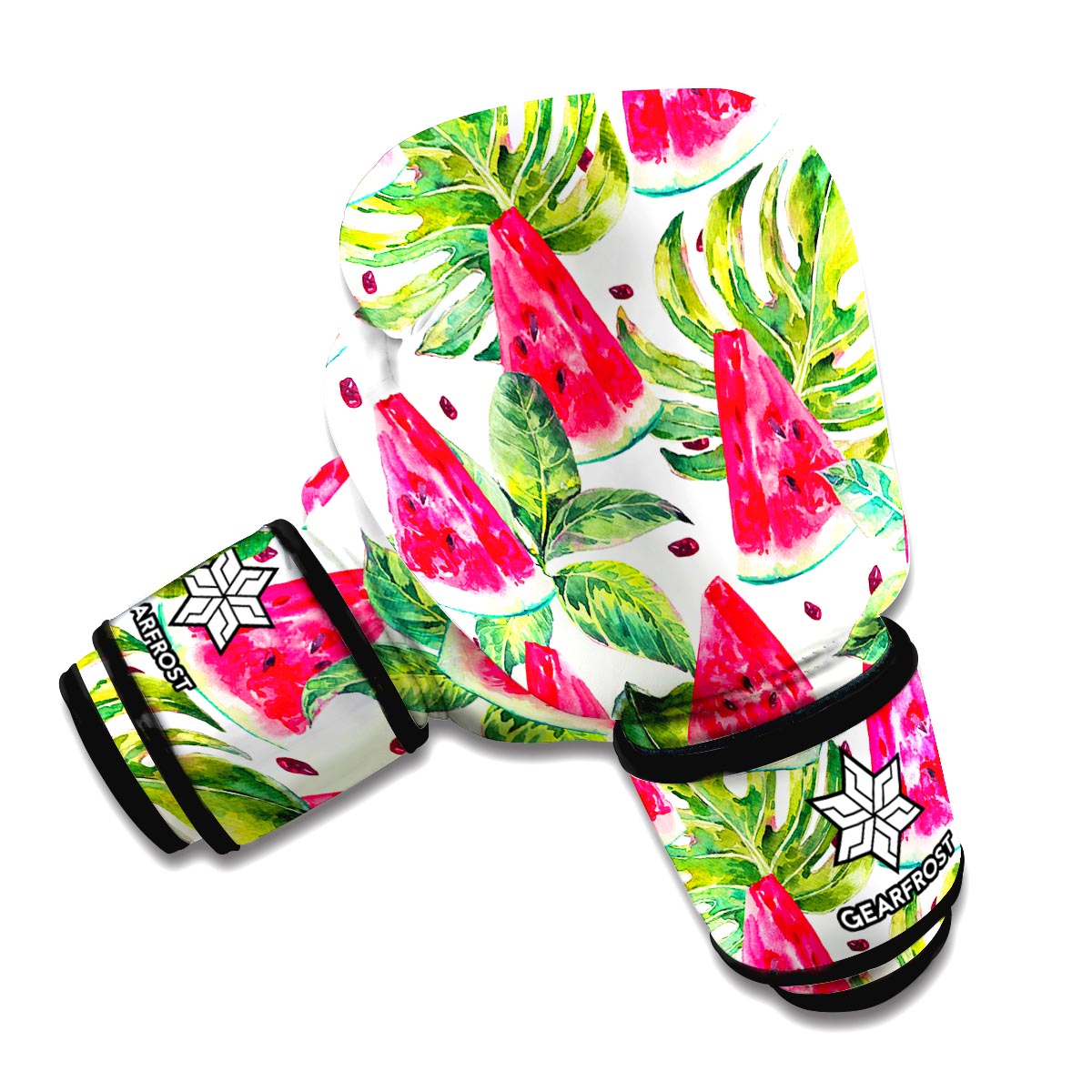 White Tropical Watermelon Pattern Print Boxing Gloves