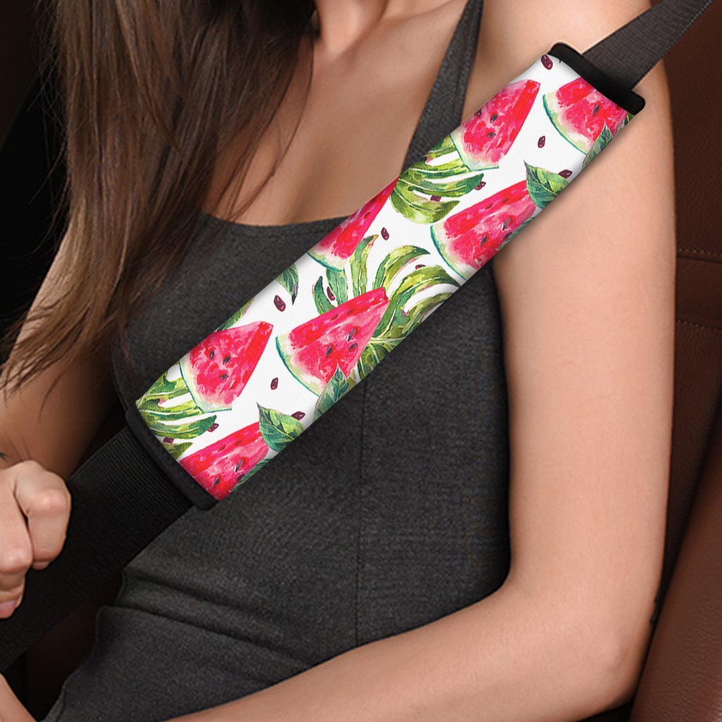 White Tropical Watermelon Pattern Print Car Seat Belt Covers
