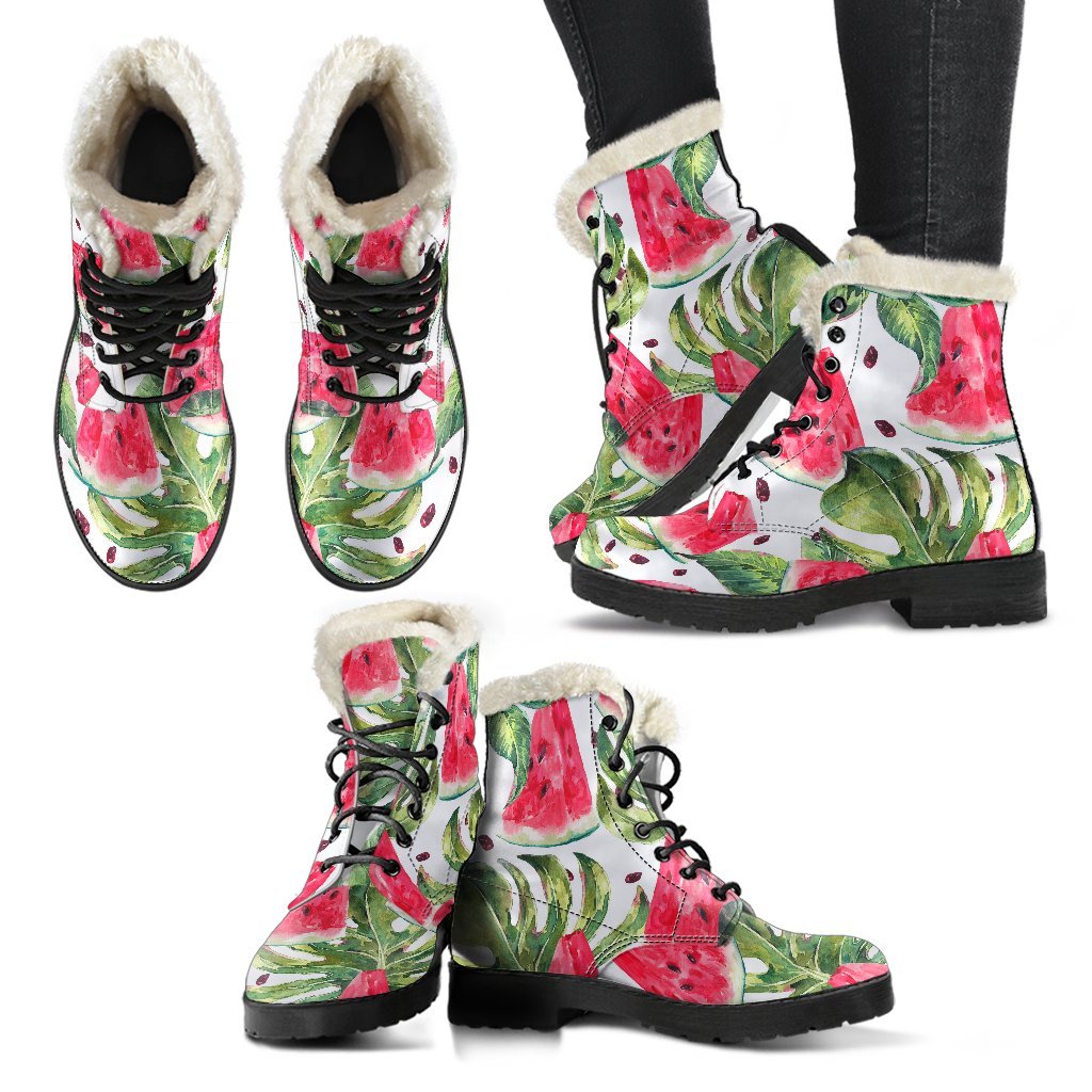 White Tropical Watermelon Pattern Print Comfy Boots GearFrost