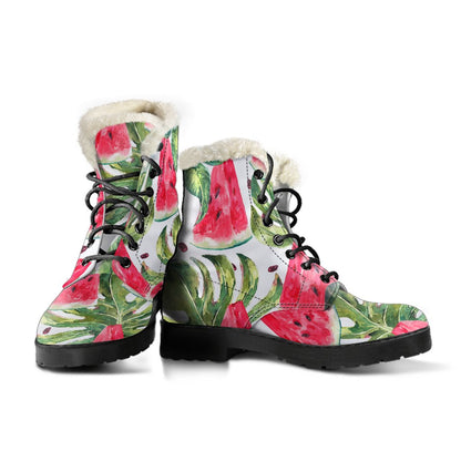White Tropical Watermelon Pattern Print Comfy Boots GearFrost