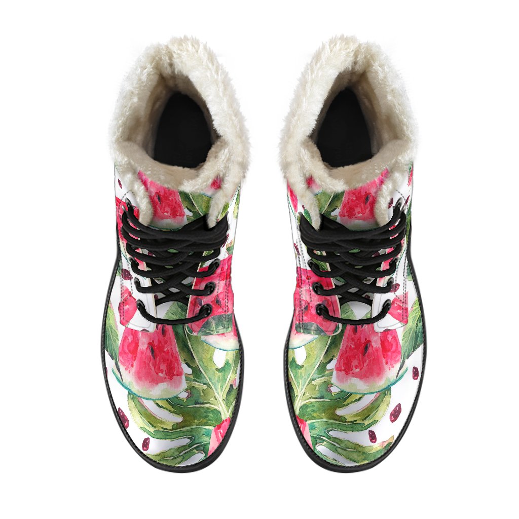 White Tropical Watermelon Pattern Print Comfy Boots GearFrost