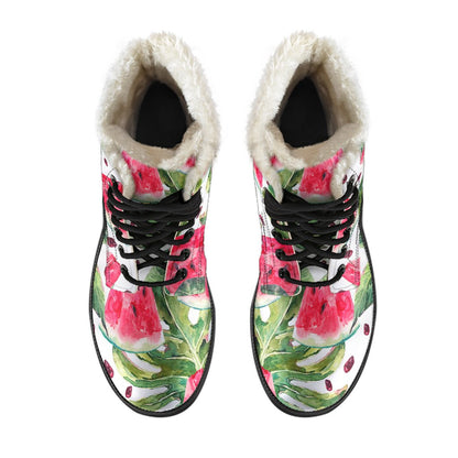 White Tropical Watermelon Pattern Print Comfy Boots GearFrost