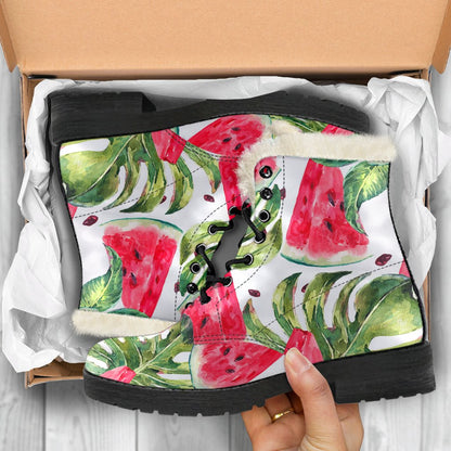 White Tropical Watermelon Pattern Print Comfy Boots GearFrost