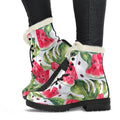 White Tropical Watermelon Pattern Print Faux Fur Leather Boots