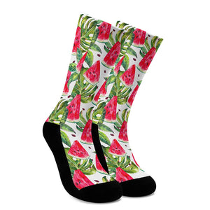 White Tropical Watermelon Pattern Print Crew Socks