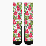 White Tropical Watermelon Pattern Print Crew Socks