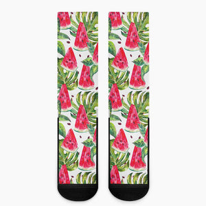 White Tropical Watermelon Pattern Print Crew Socks