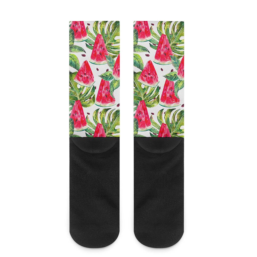 White Tropical Watermelon Pattern Print Crew Socks