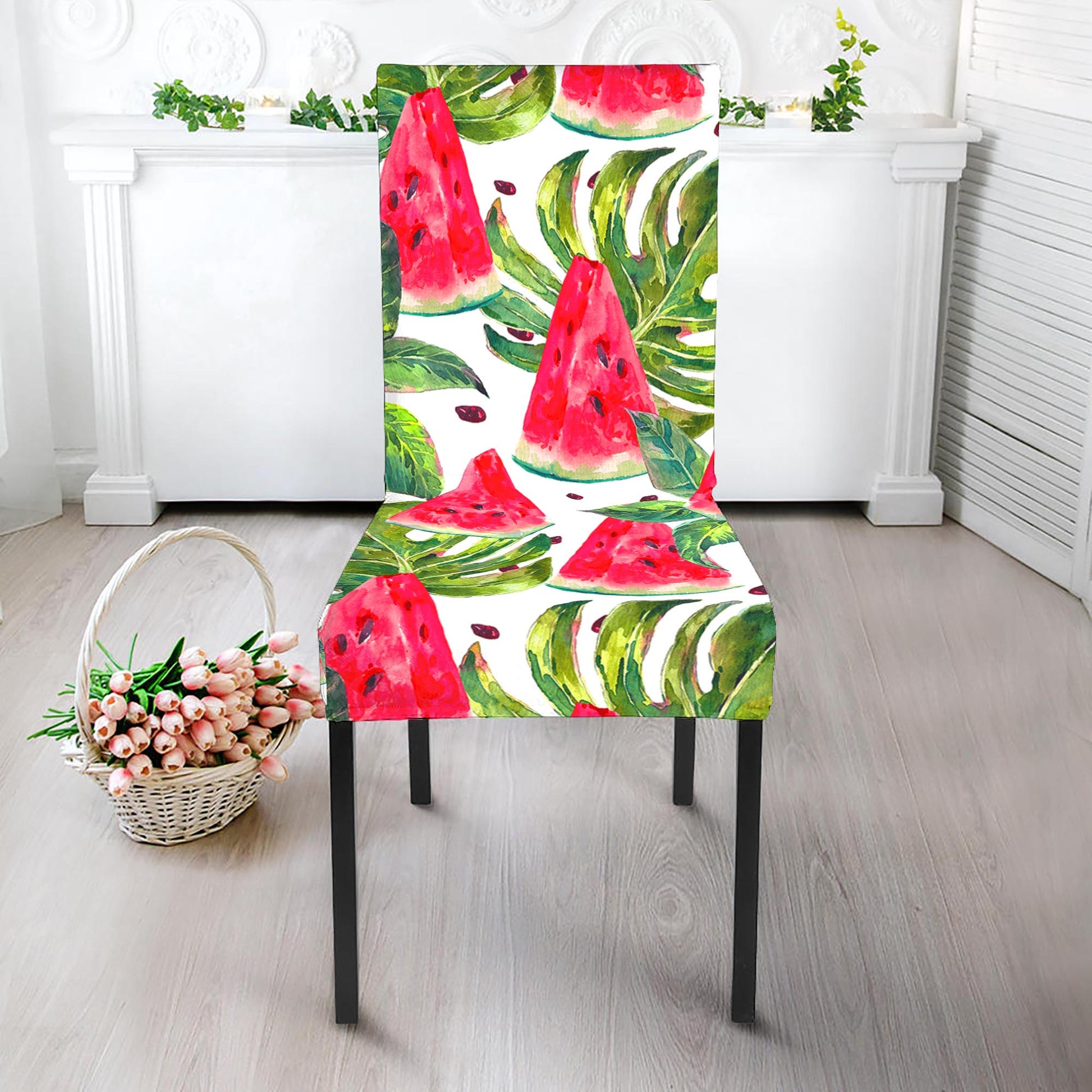 White Tropical Watermelon Pattern Print Dining Chair Slipcover