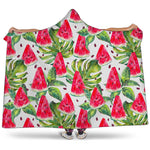 White Tropical Watermelon Pattern Print Hooded Blanket