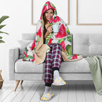 White Tropical Watermelon Pattern Print Hooded Blanket