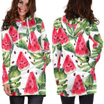 White Tropical Watermelon Pattern Print Hoodie Dress GearFrost