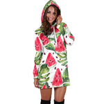 White Tropical Watermelon Pattern Print Hoodie Dress GearFrost