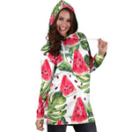 White Tropical Watermelon Pattern Print Hoodie Dress GearFrost