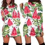 White Tropical Watermelon Pattern Print Hoodie Dress GearFrost