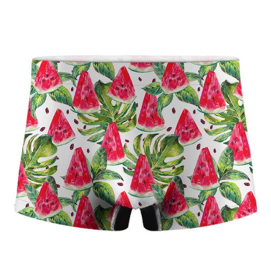 White Tropical Watermelon Pattern Print Men's Boxer Briefs