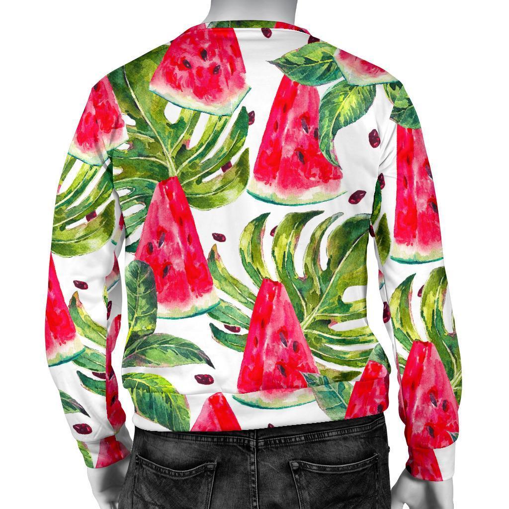White Tropical Watermelon Pattern Print Men's Crewneck Sweatshirt GearFrost