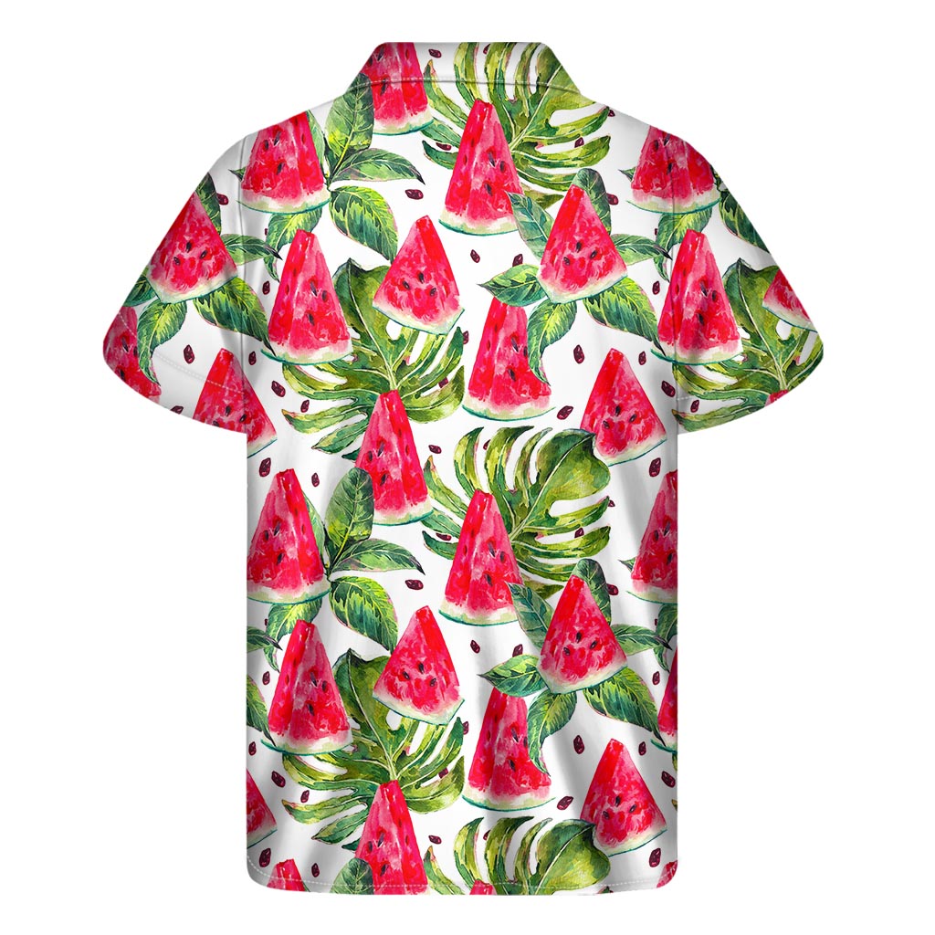 White Tropical Watermelon Pattern Print Men's Short Sleeve Shirt