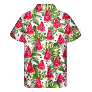 White Tropical Watermelon Pattern Print Men's Short Sleeve Shirt