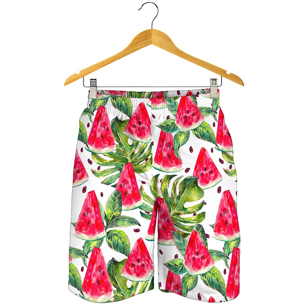 White Tropical Watermelon Pattern Print Men's Shorts