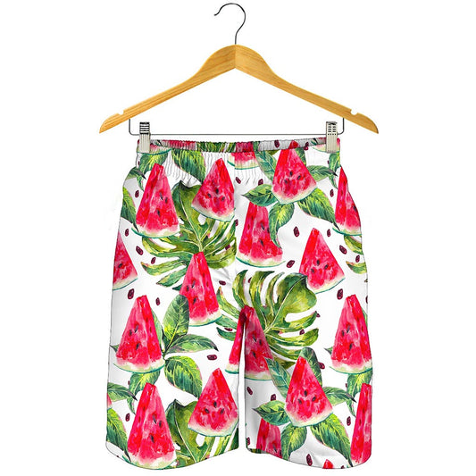 White Tropical Watermelon Pattern Print Men's Shorts