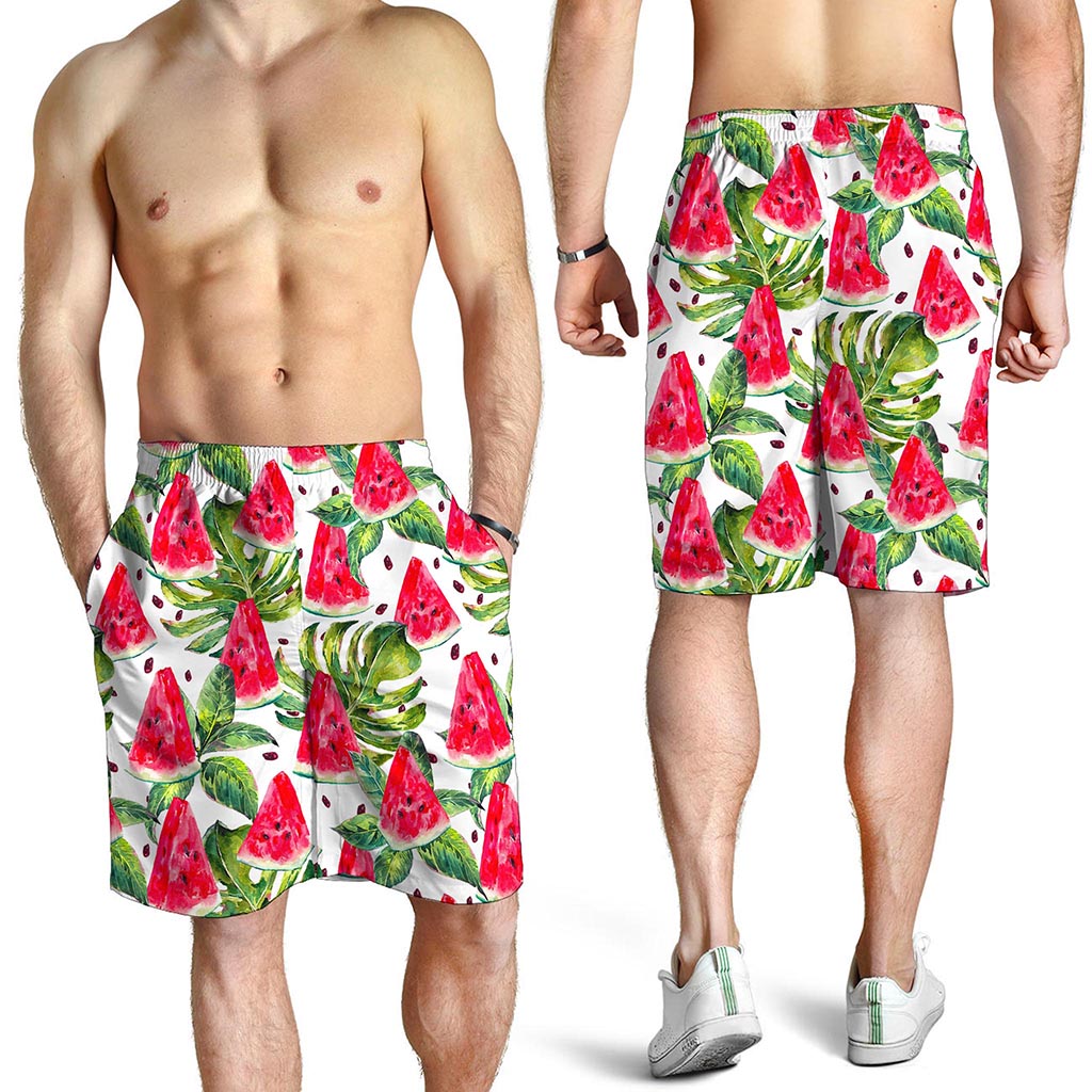 White Tropical Watermelon Pattern Print Men's Shorts