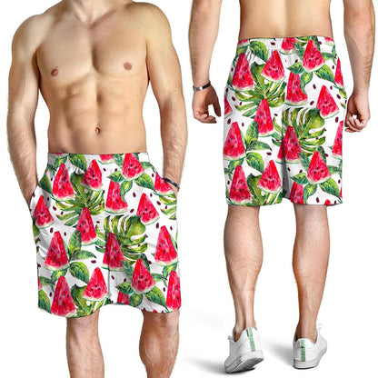 White Tropical Watermelon Pattern Print Men's Shorts