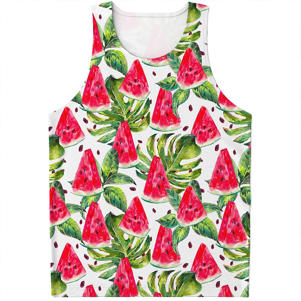 White Tropical Watermelon Pattern Print Men's Tank Top