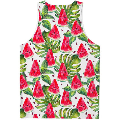 White Tropical Watermelon Pattern Print Men's Tank Top