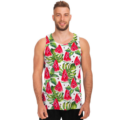 White Tropical Watermelon Pattern Print Men's Tank Top