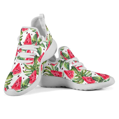 White Tropical Watermelon Pattern Print Mesh Knit Shoes GearFrost